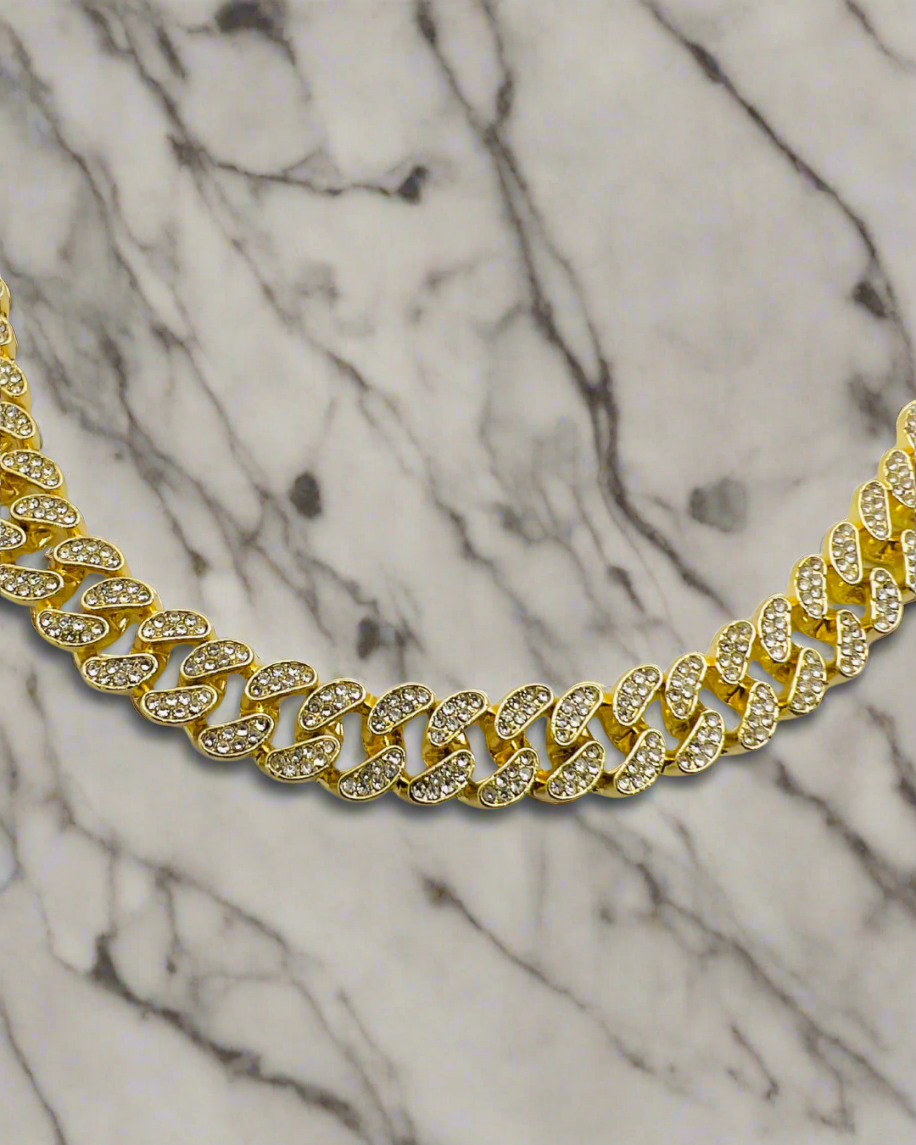 Gold-Plated Cuban Link Chain with Cubic Zirconia Accents