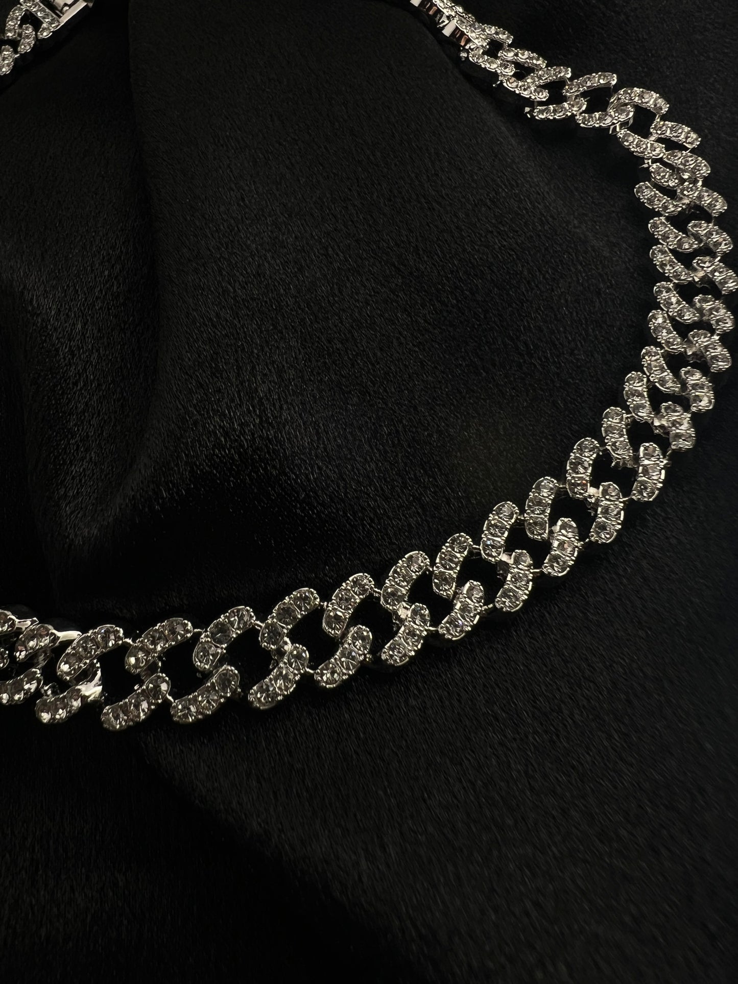 Silver Cuban Link Chain with Cubic Zirconia Accents