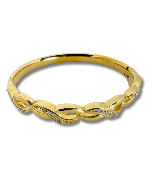 Gold Twist-Link Bangle with Cubic Zirconia Accents
