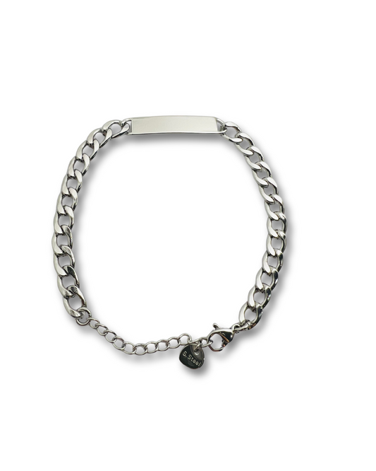 Silver Cuban Link ID Bracelet