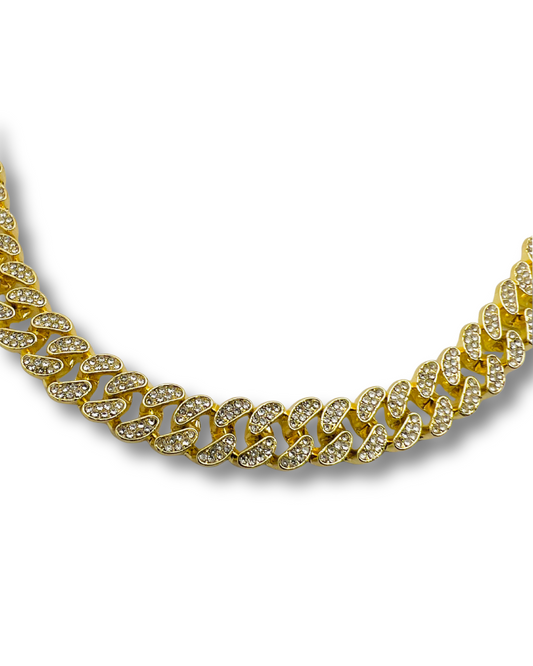 Gold-Plated Cuban Link Chain with Cubic Zirconia Accents