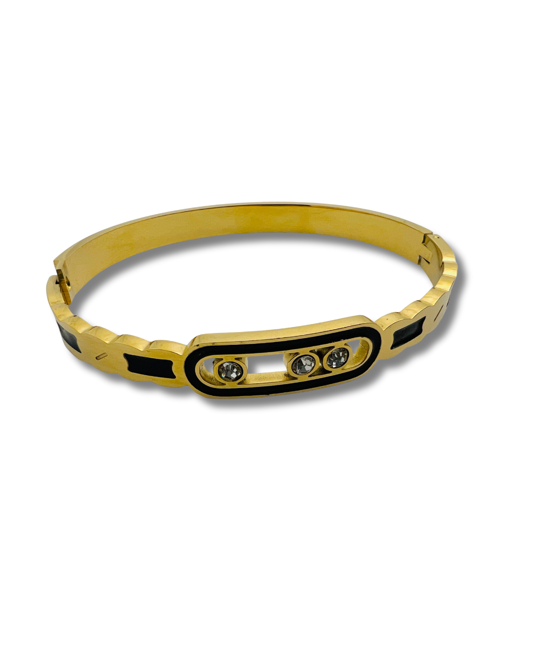 Gold-Tech Bangle with Black Enamel & Triple Cubic Zirconia Stones