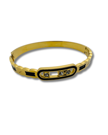 Gold-Tech Bangle with Black Enamel & Triple Cubic Zirconia Stones