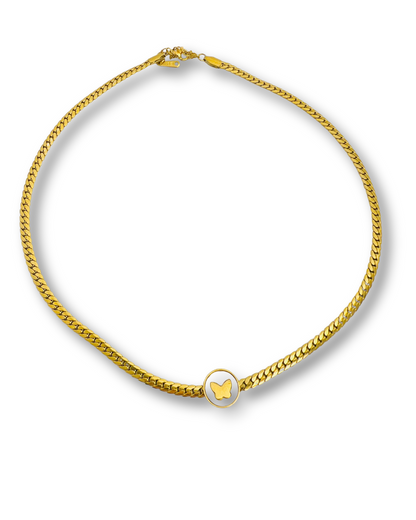 Gold Flat Chain Necklace with Butterfly Accent