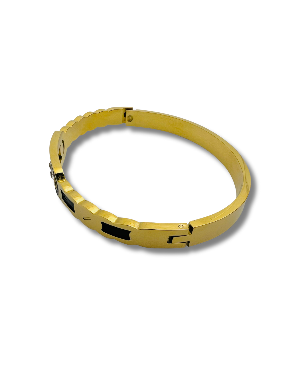 Gold-Tech Bangle with Black Enamel & Triple Cubic Zirconia Stones