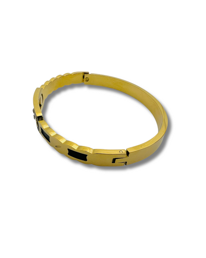 Gold-Tech Bangle with Black Enamel & Triple Cubic Zirconia Stones