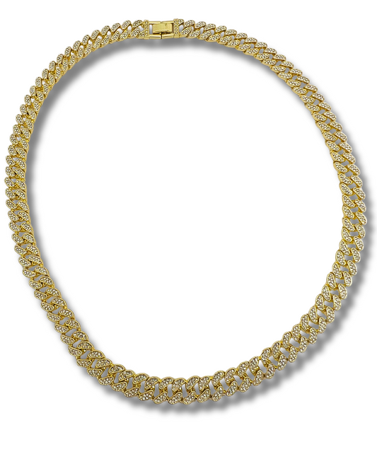 Gold-Plated Cuban Link Chain with Cubic Zirconia Accents