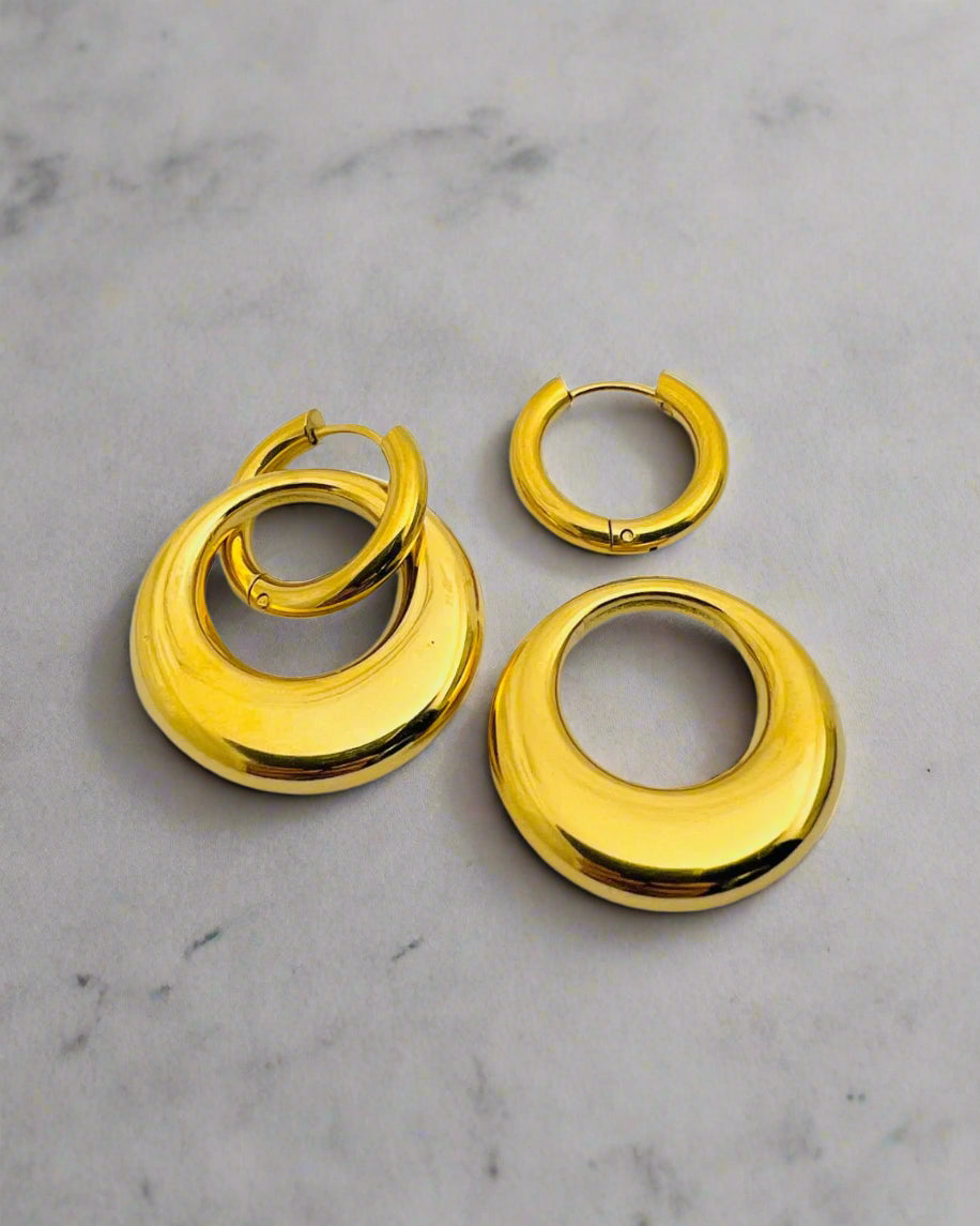 Double Golden Hoop Earrings