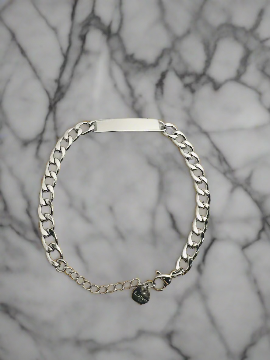 Silver Cuban Link ID Bracelet