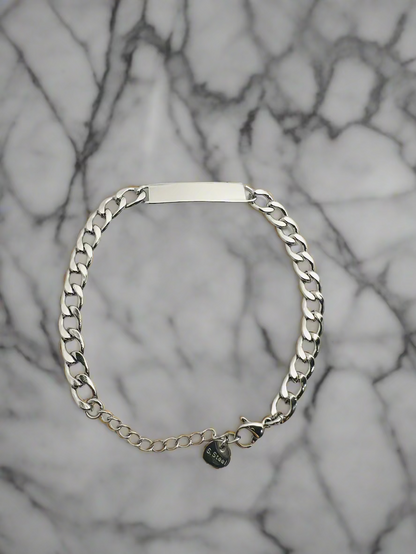 Silver Cuban Link ID Bracelet